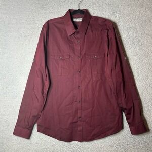 Express T Shirt Mens XL 17-17.5 Burgundy Long‎ Sleeve Button Down Extra Slim Fit